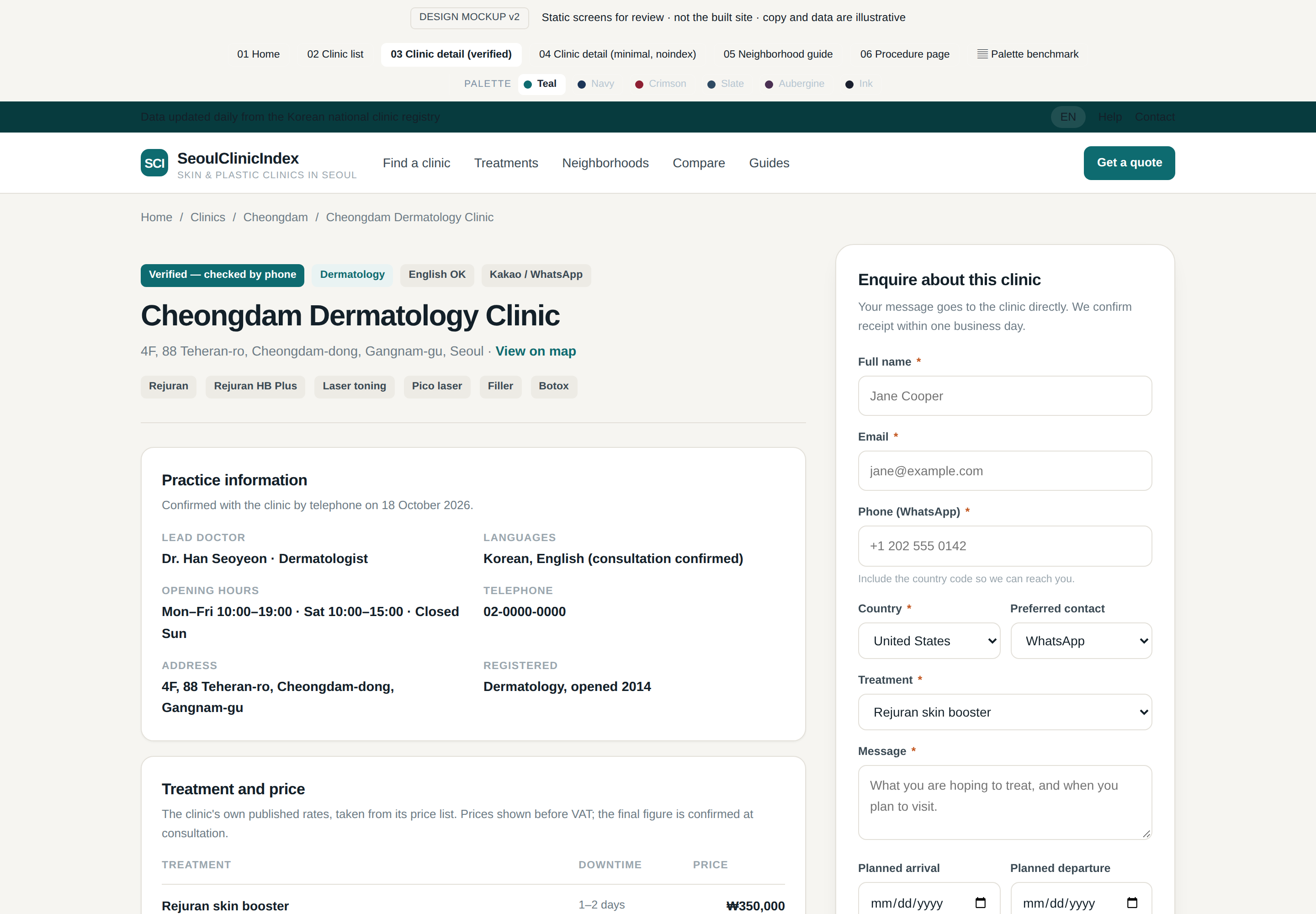 Clinic detail, desktop fold